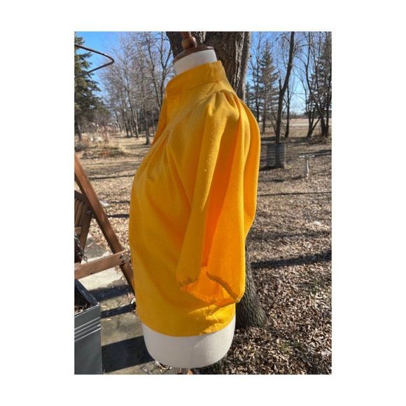Vintage | 70s Saffron Slubbed Blouse Balloon Sleeve Mock Collar Sz 5 S/M - Picture 8 of 11